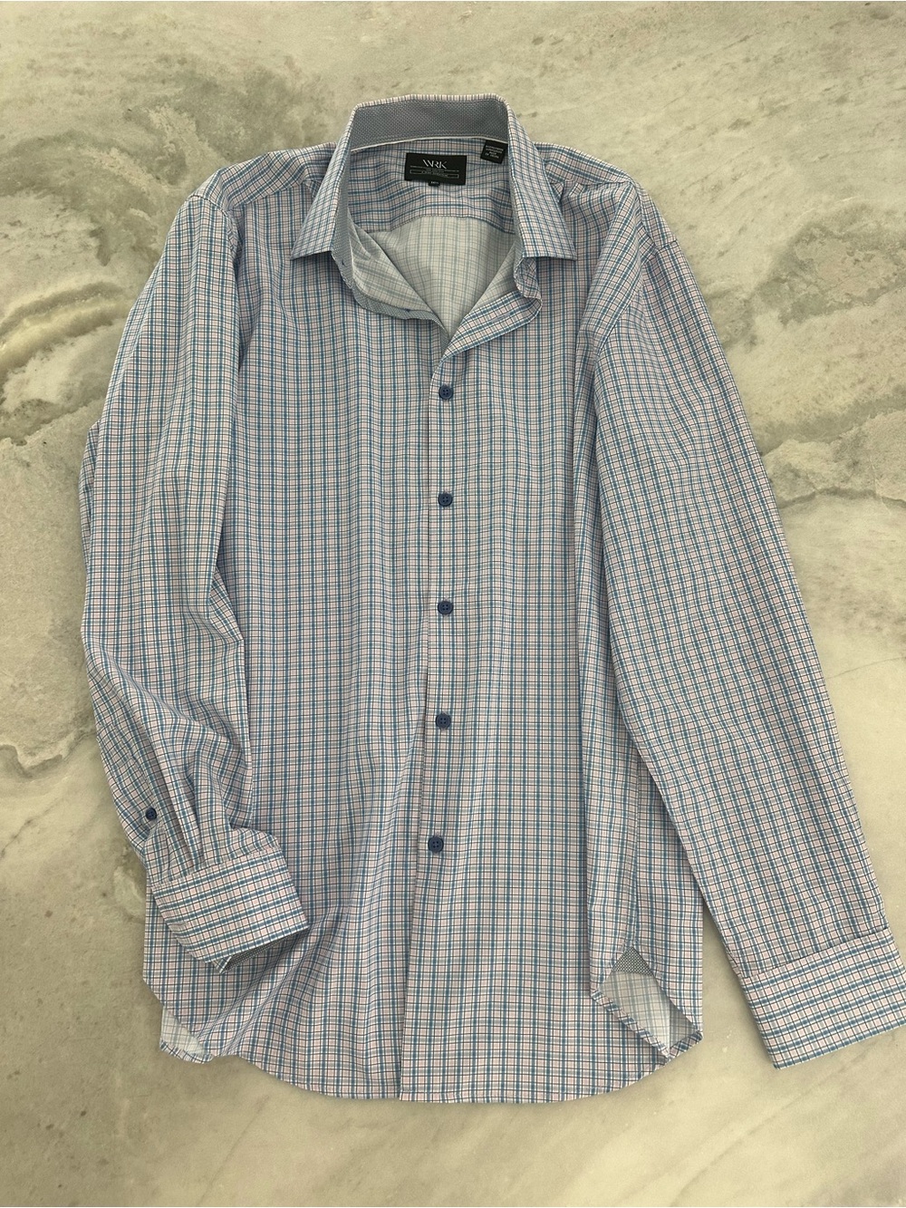 Van Heusen Light Blue and White Checked Dress Shirt
